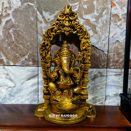 Brass Ganesha Idol With diya - 8.9 inches Nikuressence