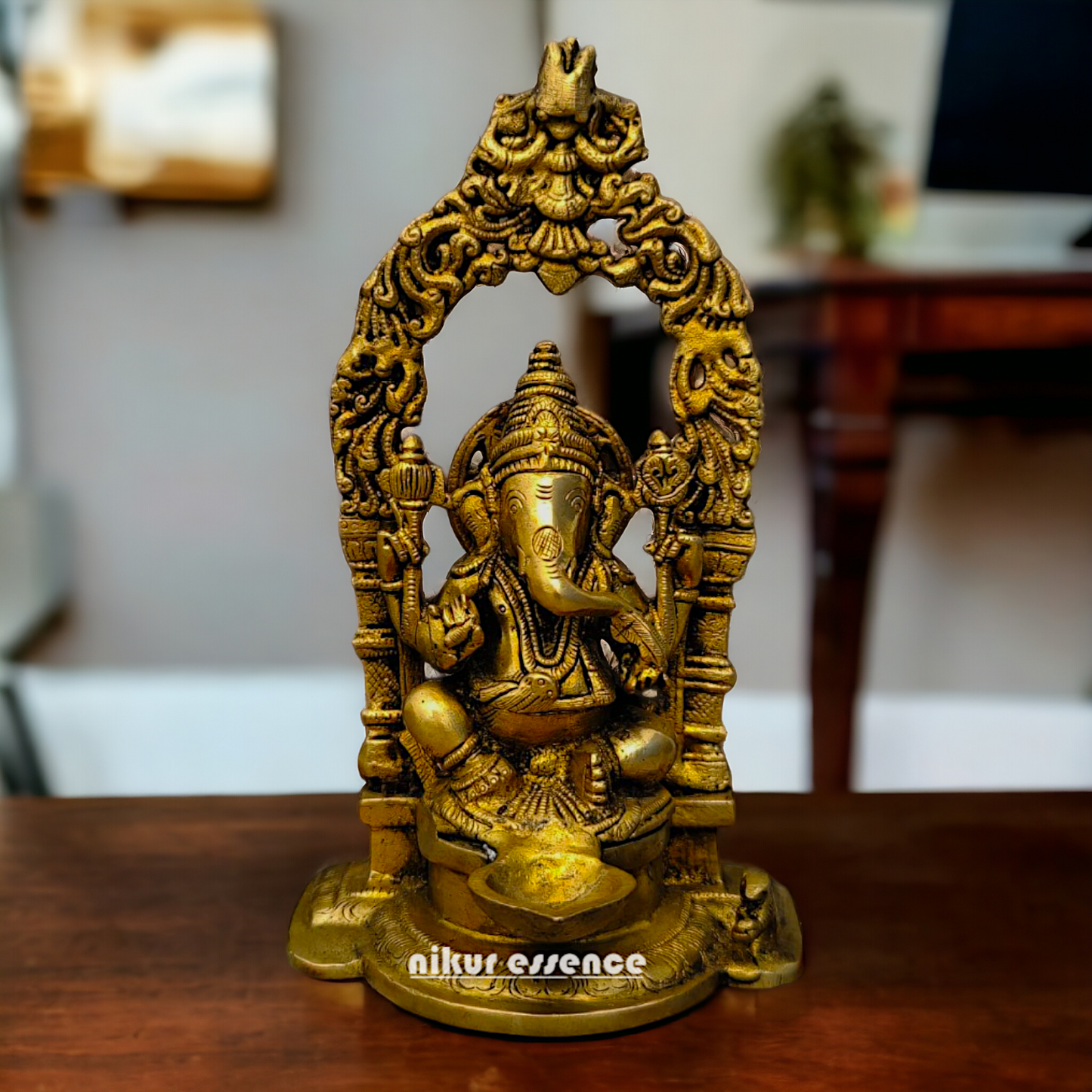 Brass Ganesha Idol With diya - 8.9 inches Nikuressence