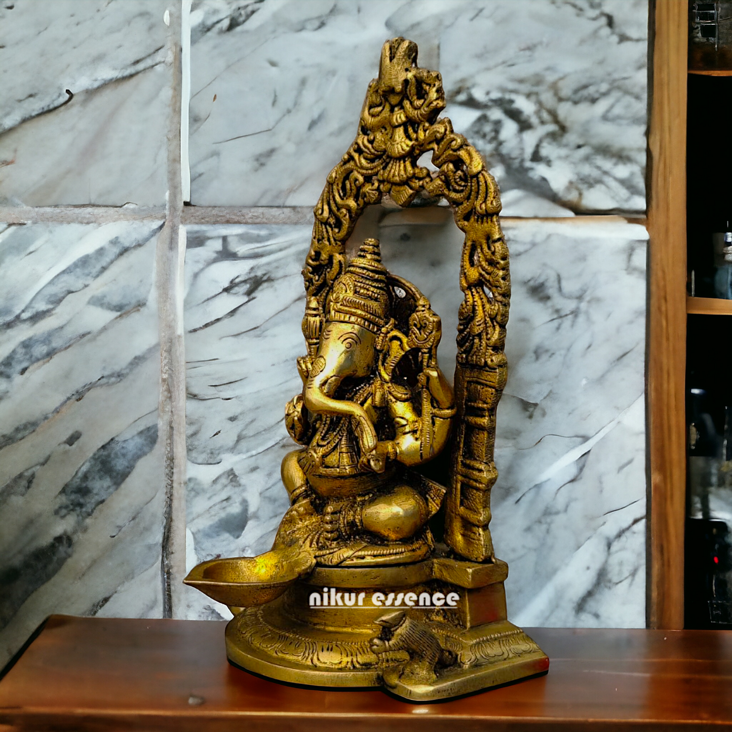 Brass Ganesha Idol With diya - 8.9 inches Nikuressence