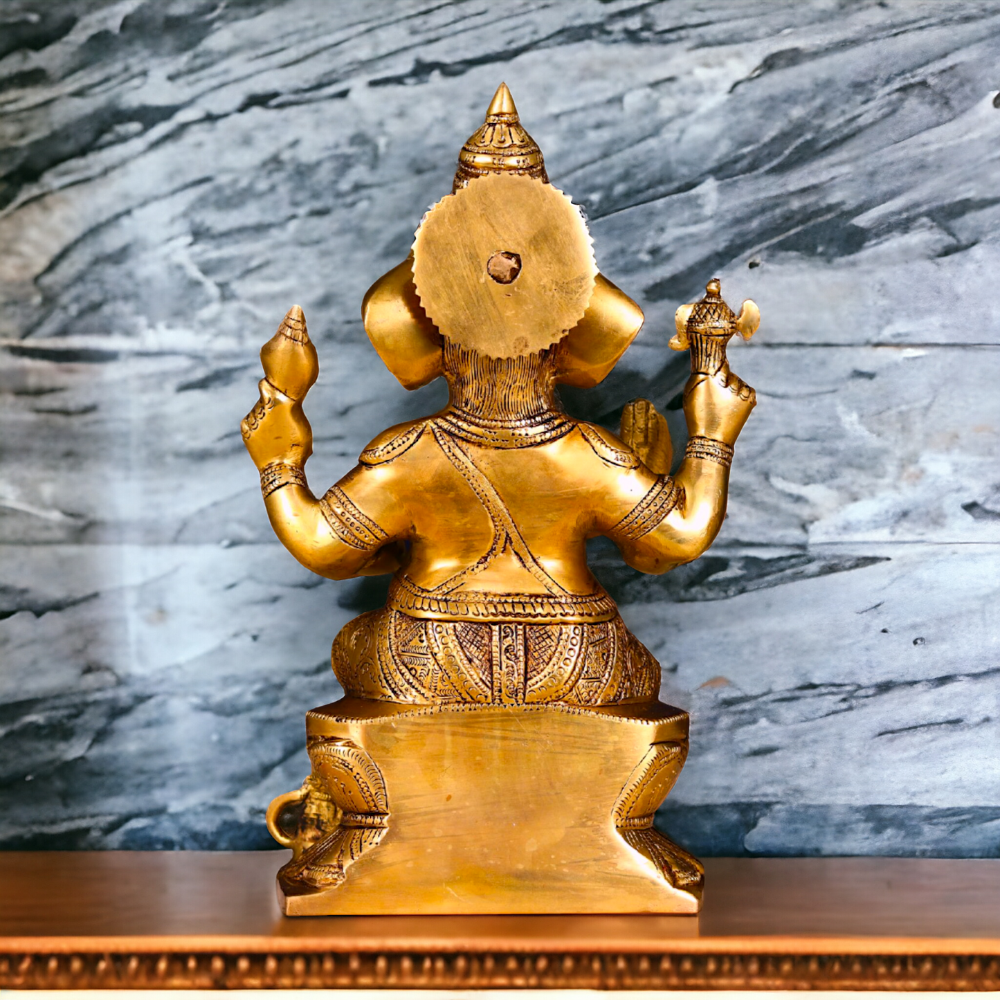 Lakshmi Ganesha Sitting on Singhasan Pure Brass idol - 12.1 inches Nikuressence