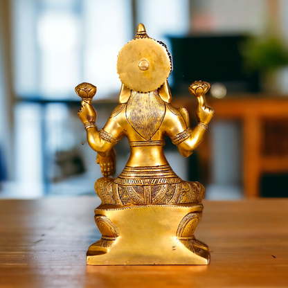 Lakshmi Ganesha Sitting on Singhasan Pure Brass idol - 12.1 inches Nikuressence