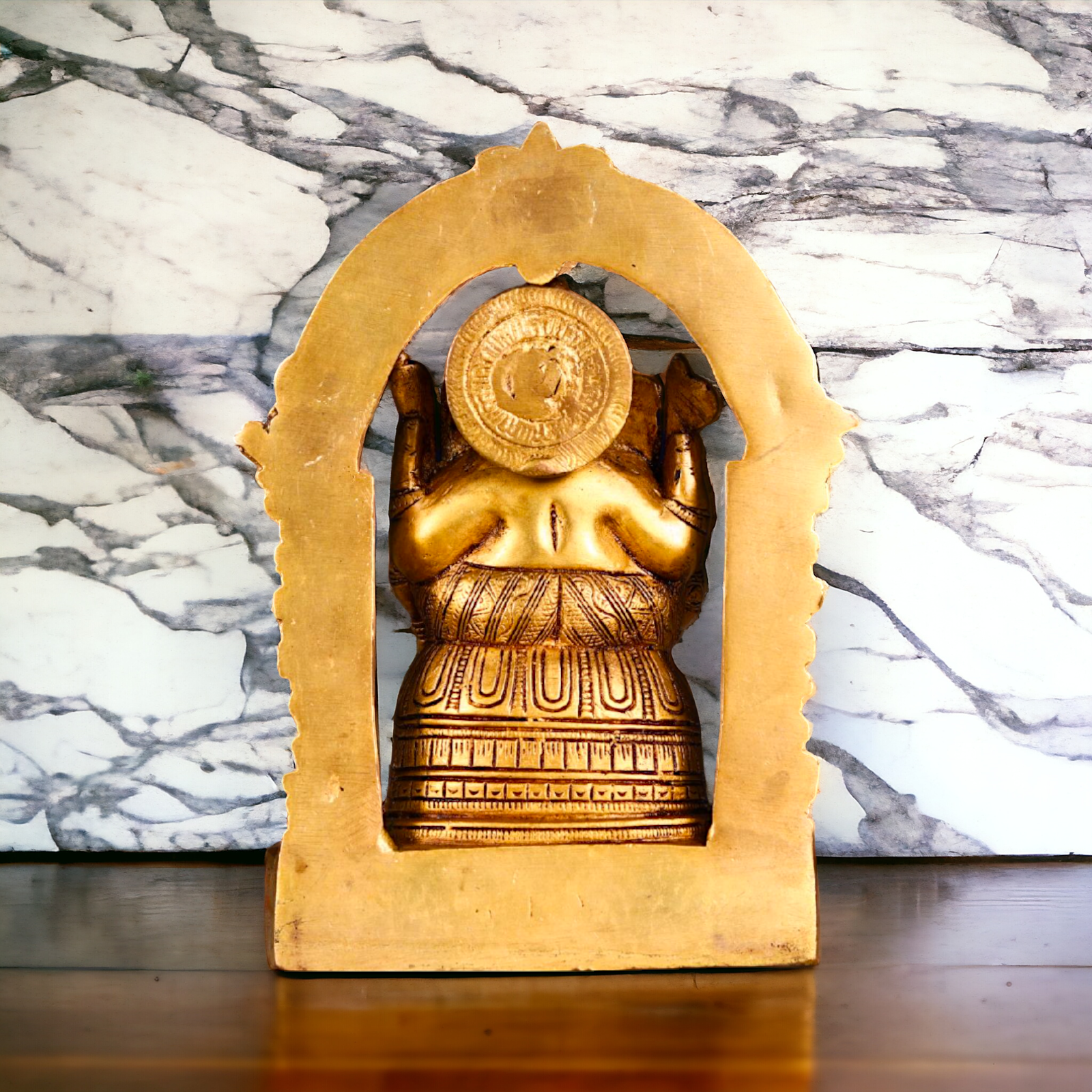 Ganesha Vinayaka Sitting on Singhasan Pure Pital ki Murti - 8 inches Nikuressence