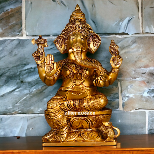 Ganesha Vinayaka brass statue - 12 inch Nikuressence