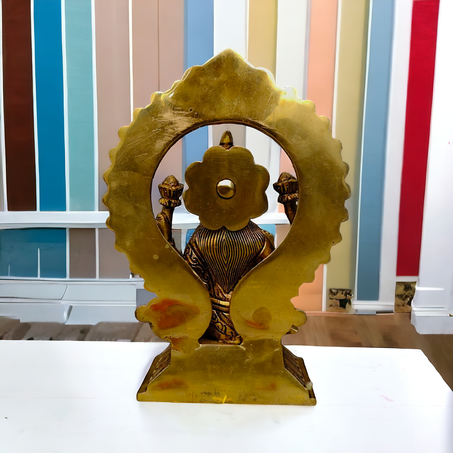 Ganesha Lakshmi Saraswati Sitting on Singhasan pital brass idol - 9.5 inch Nikuressence