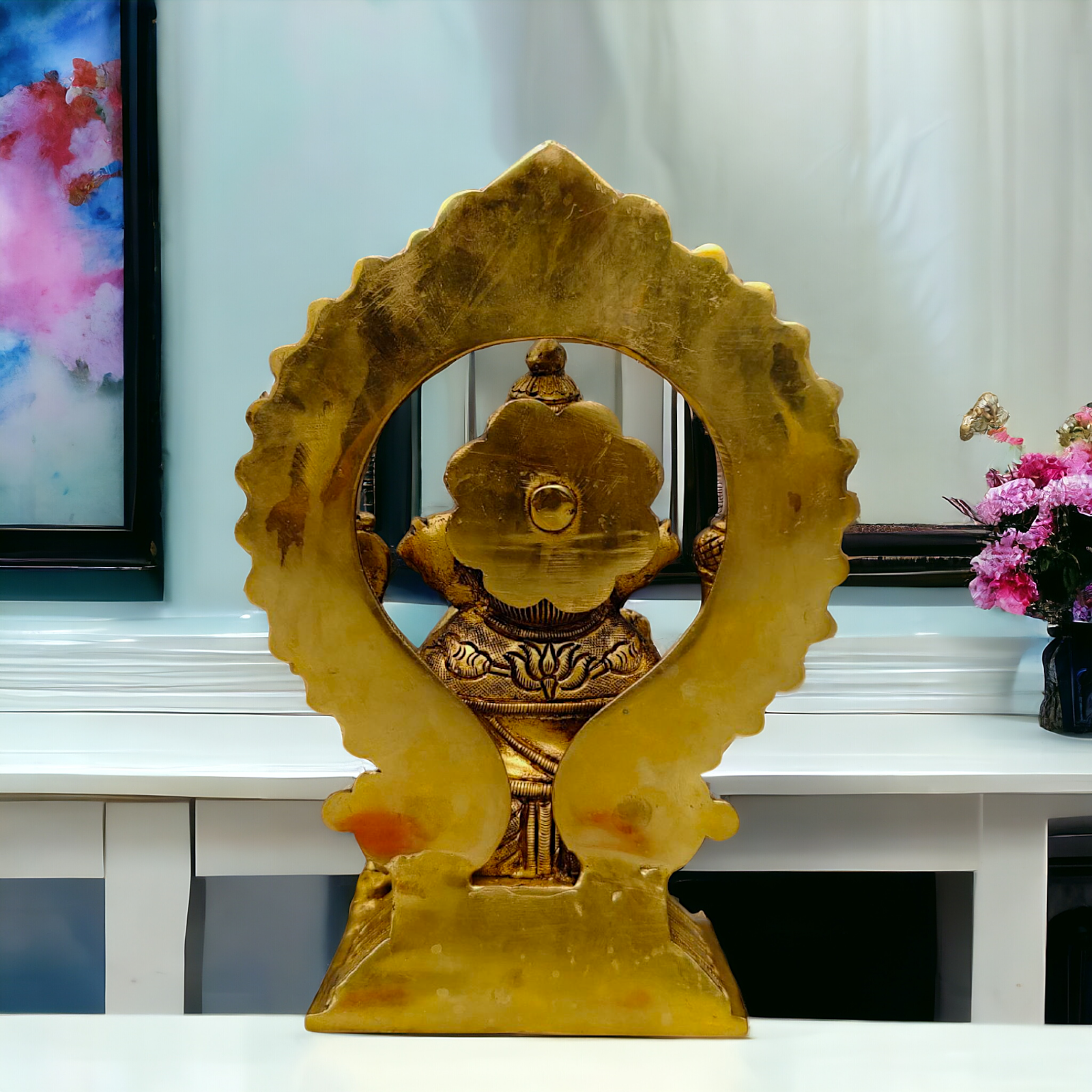 Ganpati Vinayaka Sitting on Singhasan Brass idol - 6.5 inch Nikuressence