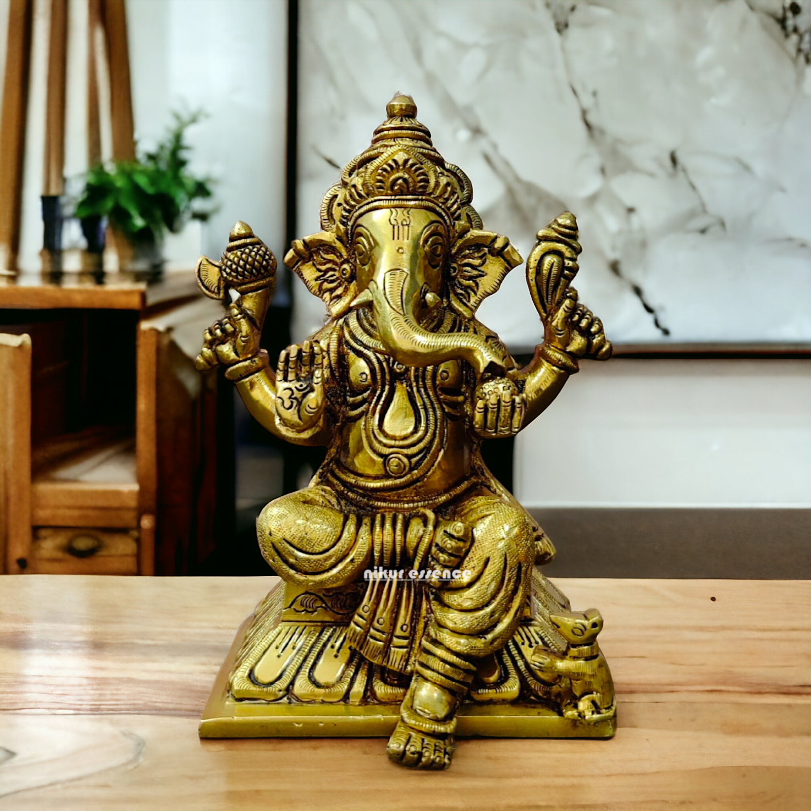 Vinayaka Ganesha Sitting Brass idol - 6.5 inch Nikuressence