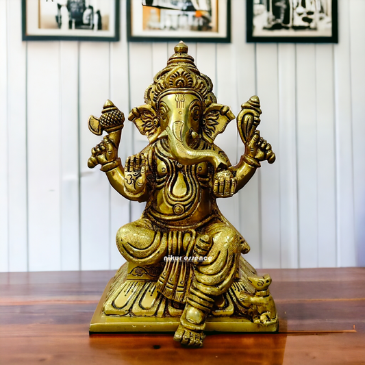 Vinayaka Ganesha Sitting Brass idol - 6.5 inch Nikuressence