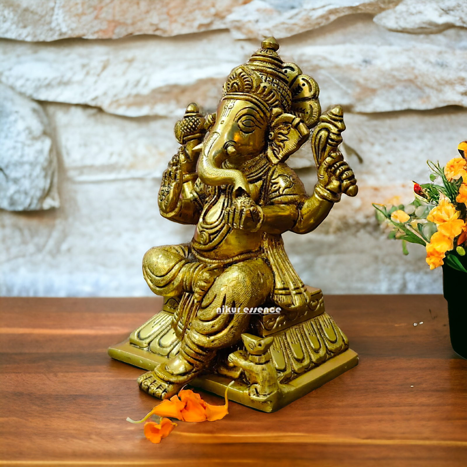 Vinayaka Ganesha Sitting Brass idol - 6.5 inch Nikuressence