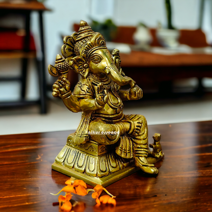 Vinayaka Ganesha Sitting Brass idol - 6.5 inch Nikuressence