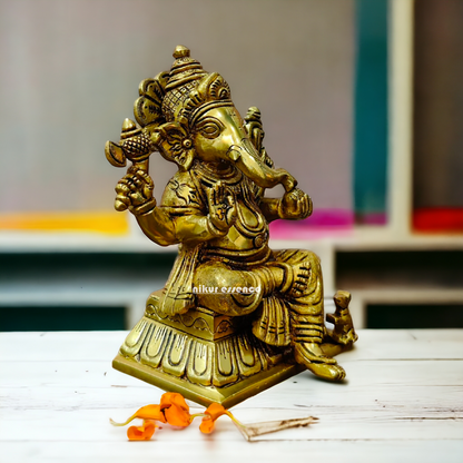 Vinayaka Ganesha Sitting Brass idol - 6.5 inch Nikuressence