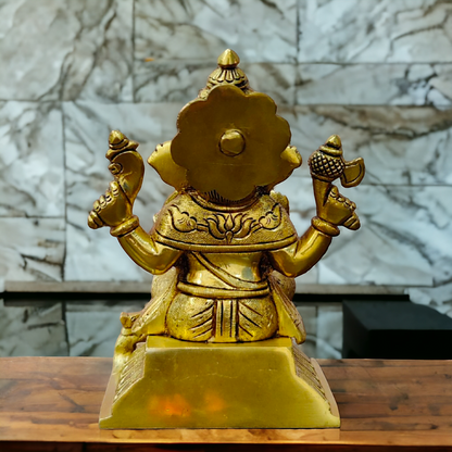 Vinayaka Ganesha Sitting Brass idol - 6.5 inch Nikuressence