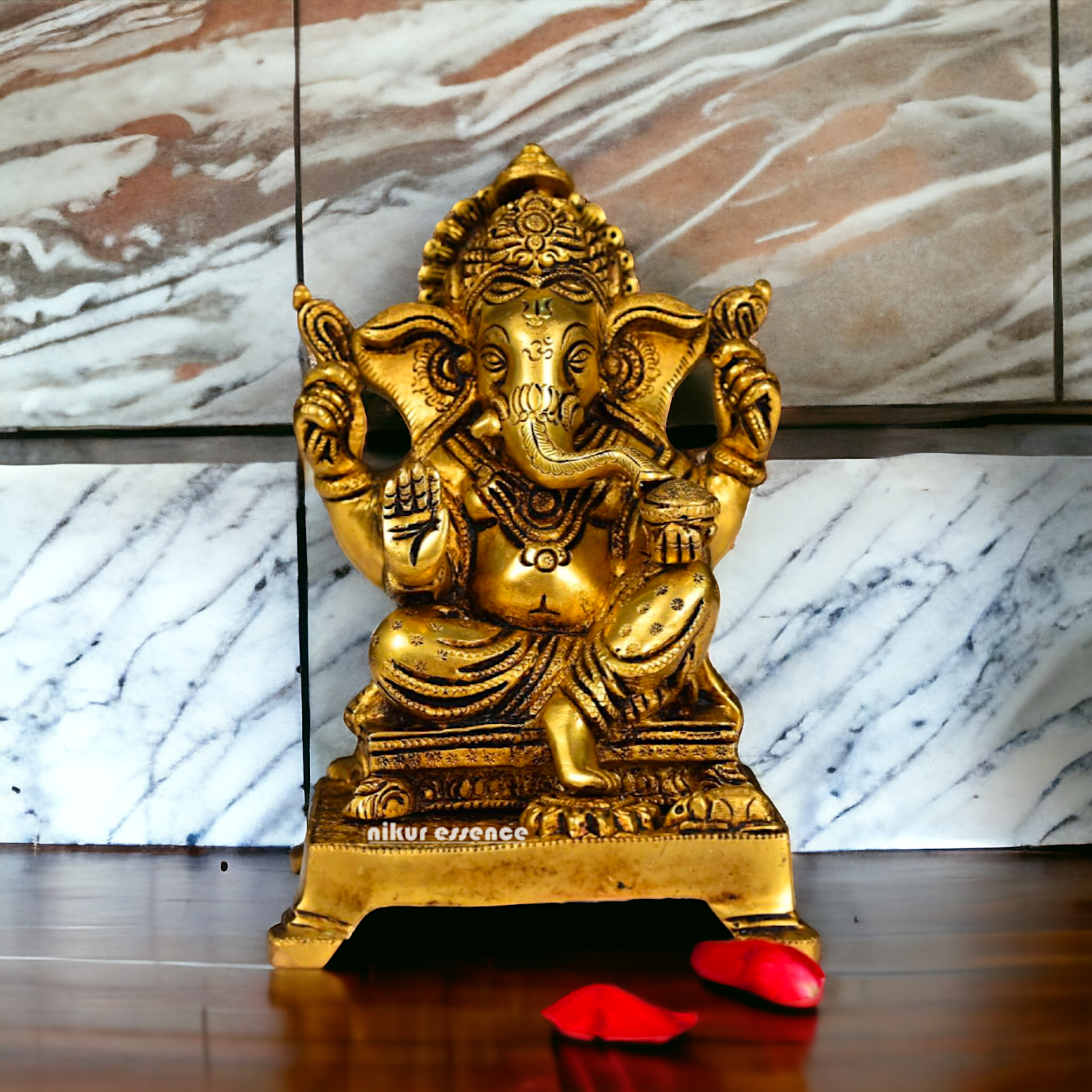 Antique brass Ganesha Sitting statue - 5.5 inch Nikuressence