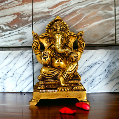 Antique brass Ganesha Sitting statue - 5.5 inch Nikuressence