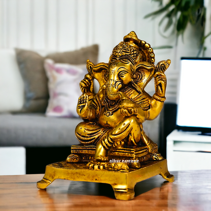 Antique brass Ganesha Sitting statue - 5.5 inch Nikuressence
