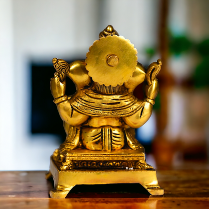 Antique brass Ganesha Sitting statue - 5.5 inch Nikuressence