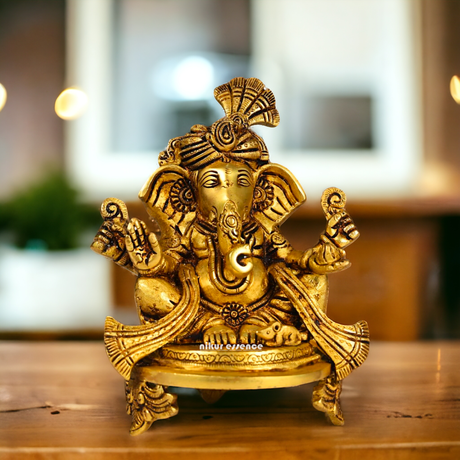 Superfine Brass Ganesha Sitting idol - 7.8 inch Nikuressence
