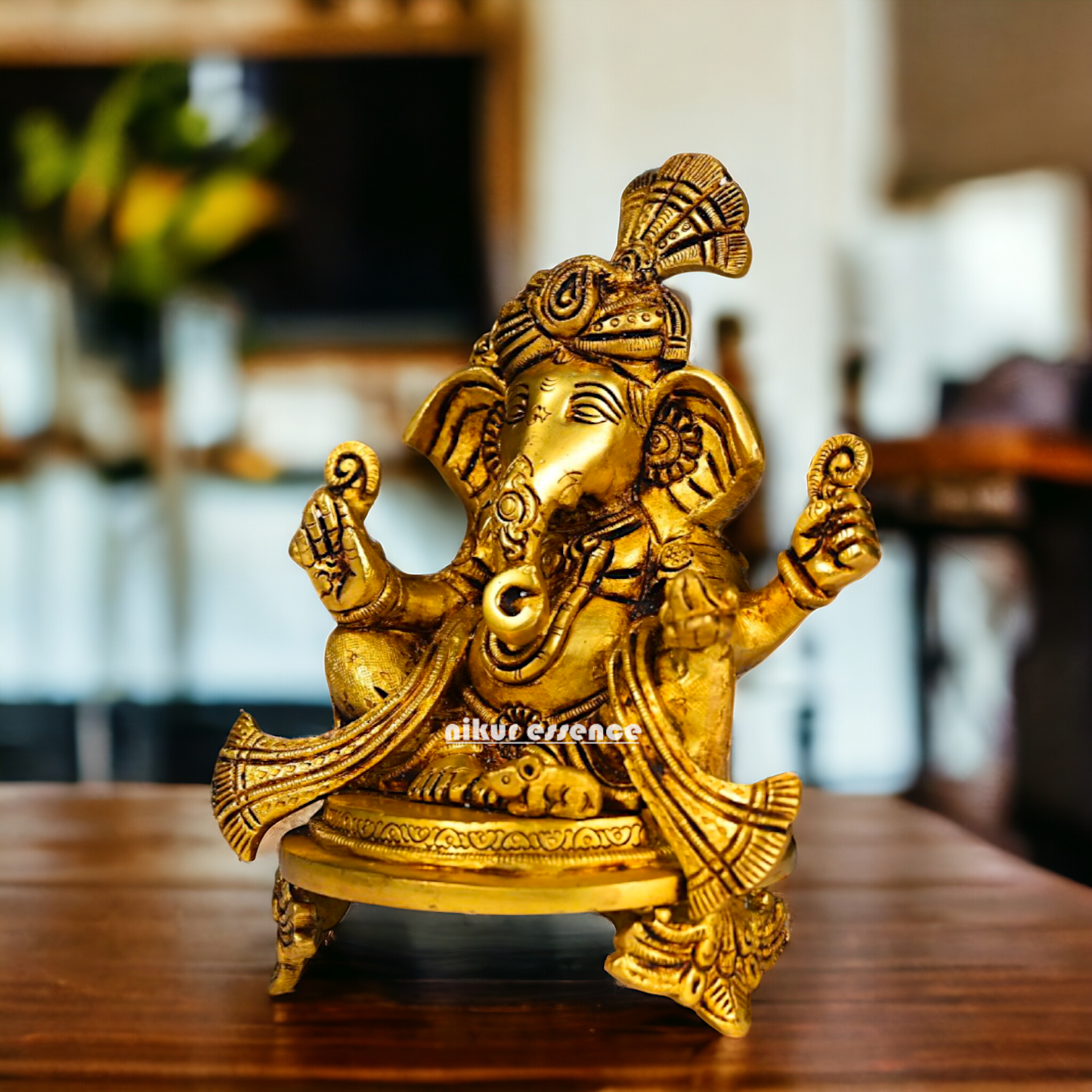 Superfine Brass Ganesha Sitting idol - 7.8 inch Nikuressence
