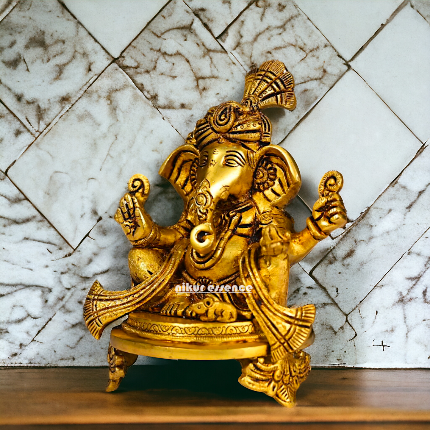 Superfine Brass Ganesha Sitting idol - 7.8 inch Nikuressence