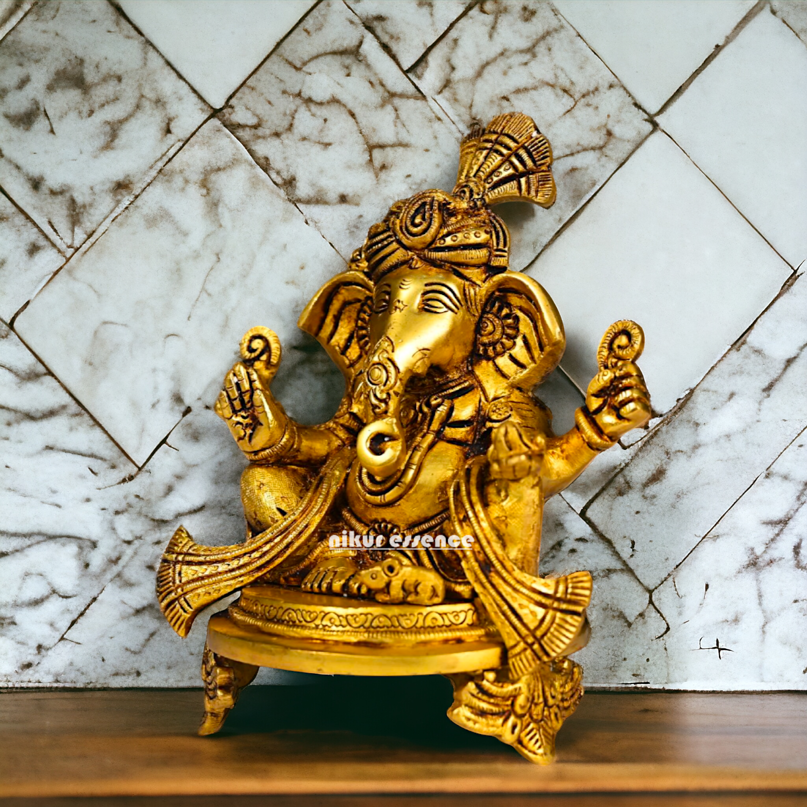 Superfine Brass Ganesha Sitting idol - 7.8 inch Nikuressence