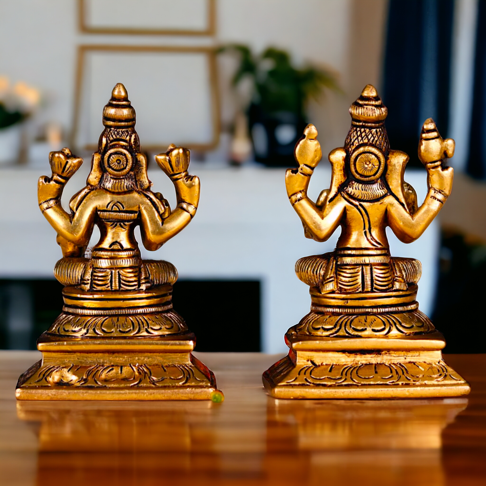 Lakshmi Ganesha Sitting Antique Brass - 4.5 inch Nikuressence