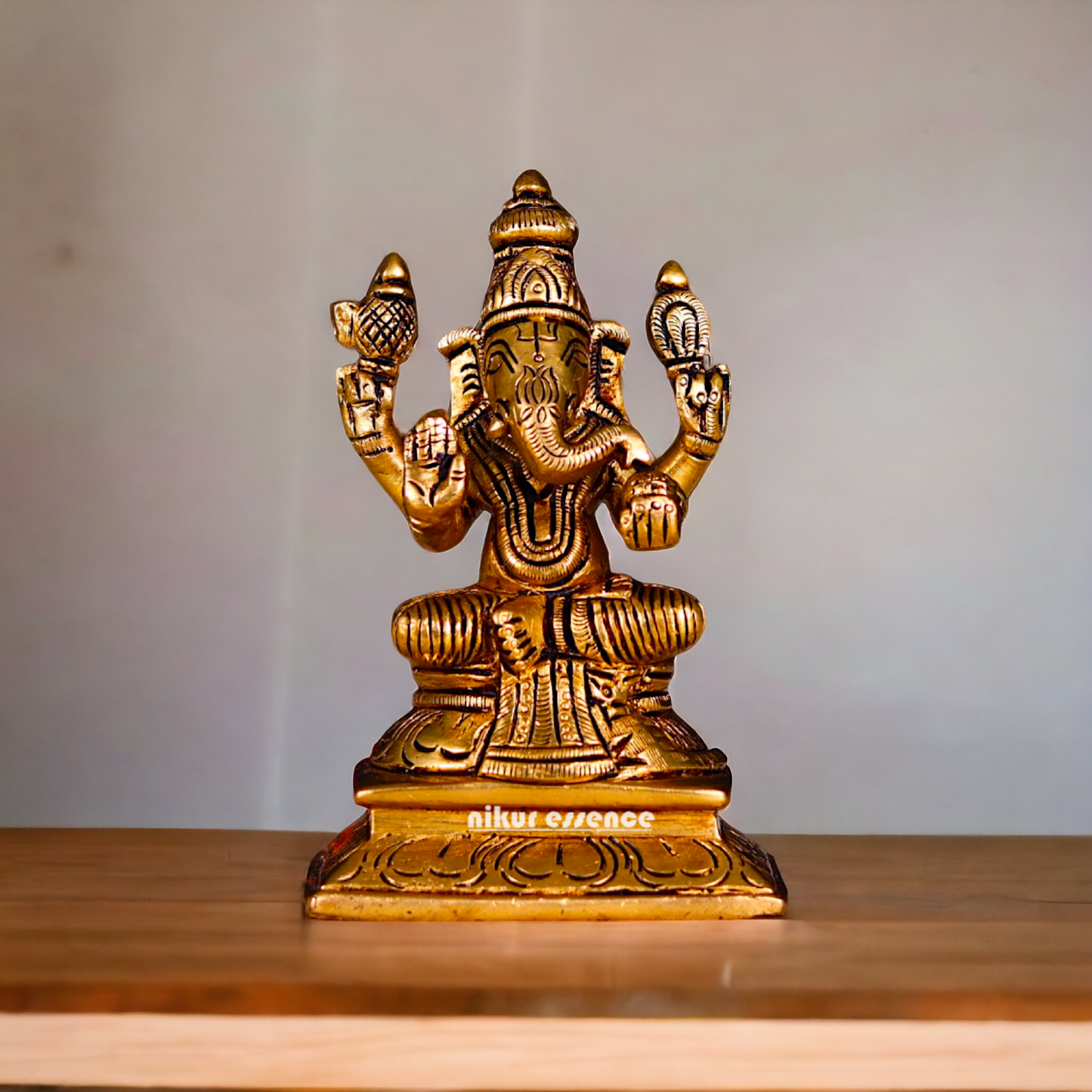Antique Brass Ganesha Sitting statue - 4.5 inches Nikuressence