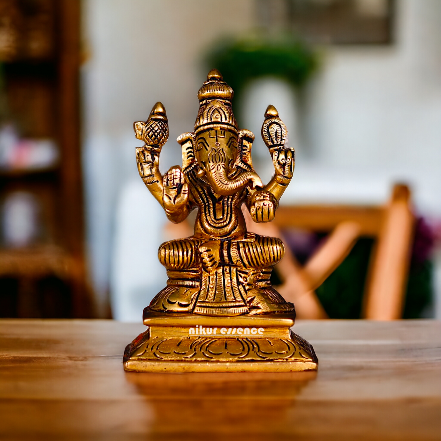 Antique Brass Ganesha Sitting statue - 4.5 inches Nikuressence