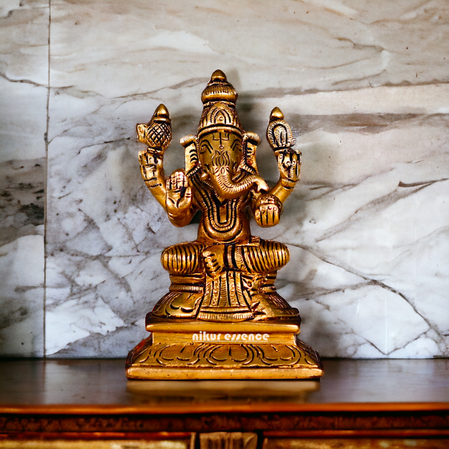 Antique Brass Ganesha Sitting statue - 4.5 inches Nikuressence