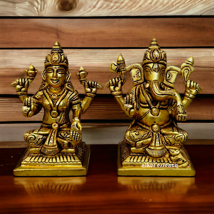Superfine Brass Lakshmi Ganesha Sitting statue - 4 inches Nikuressence