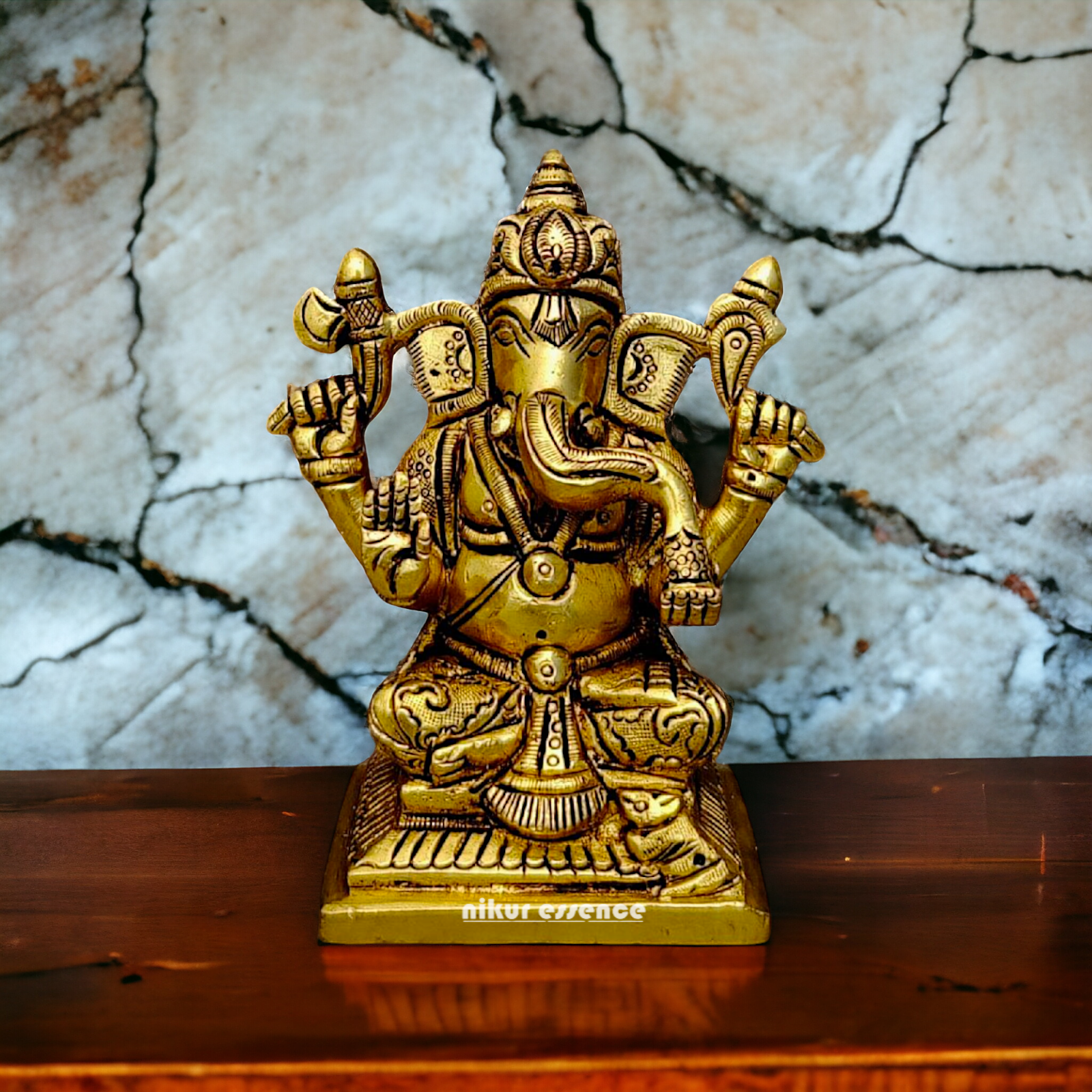 Superfine Brass Lakshmi Ganesha Sitting statue - 4 inches Nikuressence