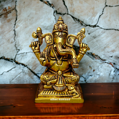 Superfine Brass Lakshmi Ganesha Sitting statue - 4 inches Nikuressence