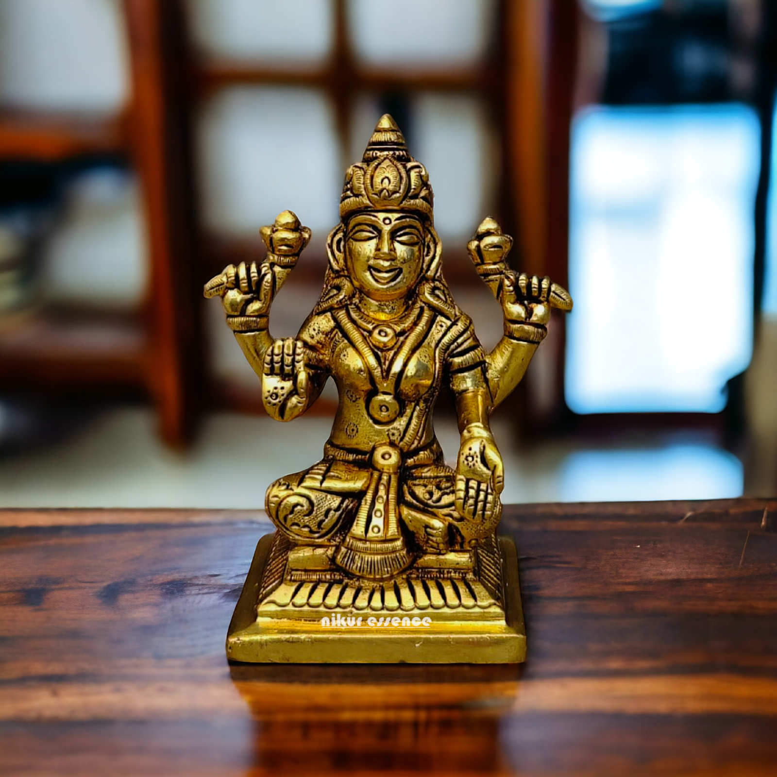 Superfine Brass Lakshmi Ganesha Sitting statue - 4 inches Nikuressence