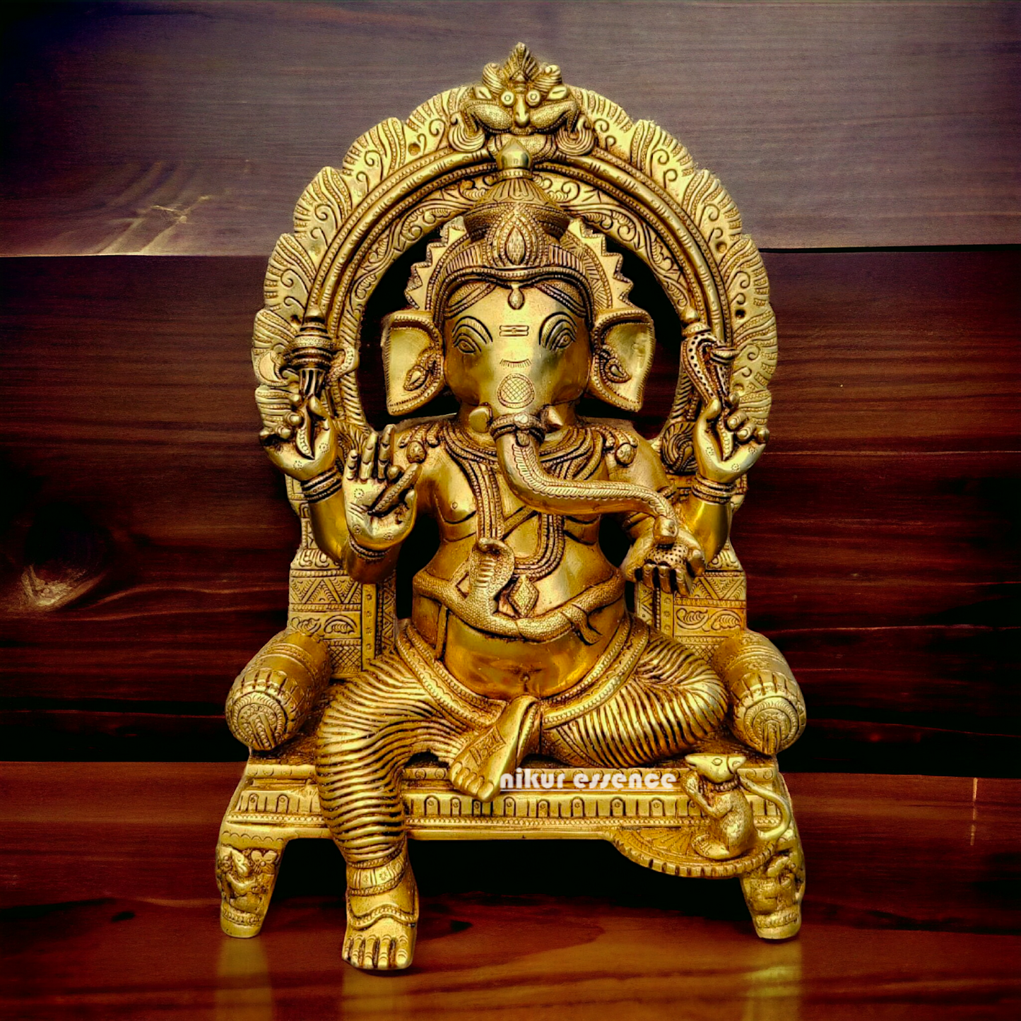 Big Ganesha Ganpati Sitting on Singhasan Pital Brass Idol - 17 inches Nikuressence