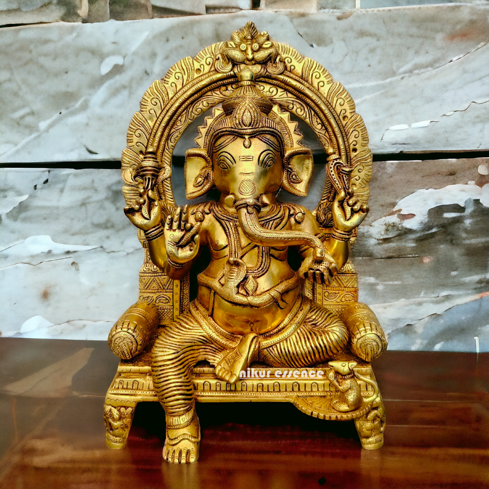 Big Ganesha Ganpati Sitting on Singhasan Pital Brass Idol - 17 inches Nikuressence