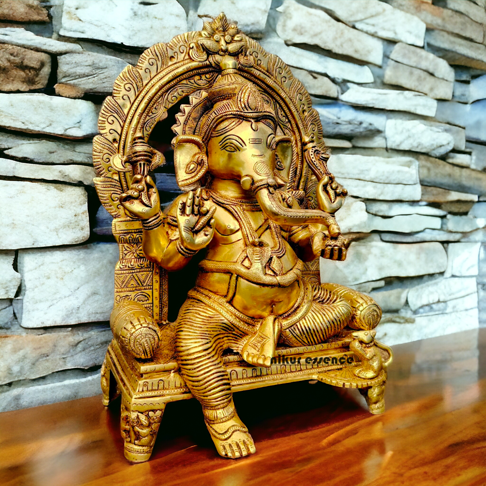 Big Ganesha Ganpati Sitting on Singhasan Pital Brass Idol - 17 inches Nikuressence