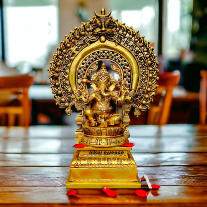 Pital Ganesha Seated on Singhasan Brass idol - 19 inches Nikuressence