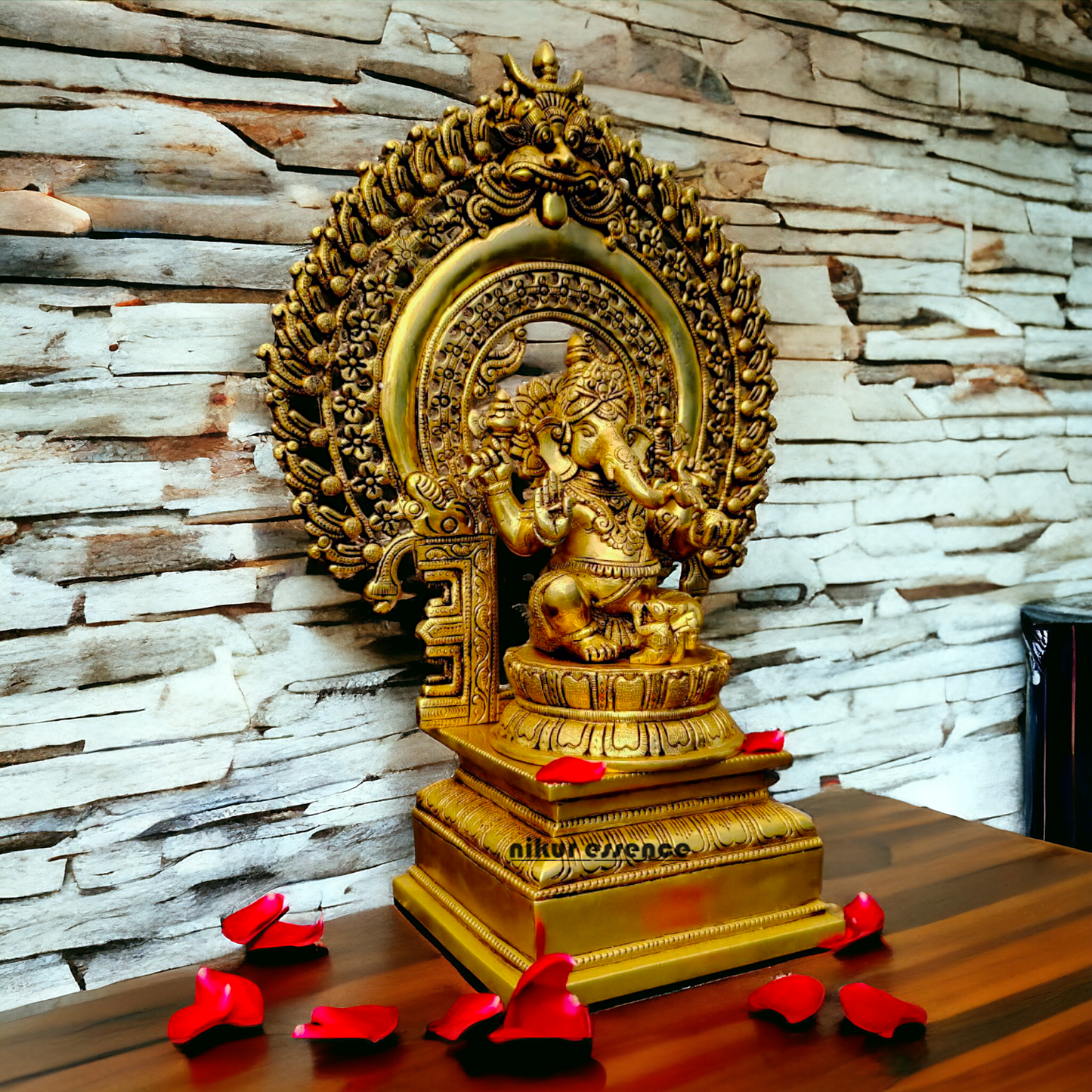 Pital Ganesha Seated on Singhasan Brass idol - 19 inches Nikuressence