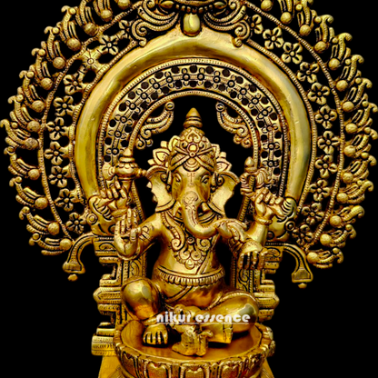 Pital Ganesha Seated on Singhasan Brass idol - 19 inches Nikuressence