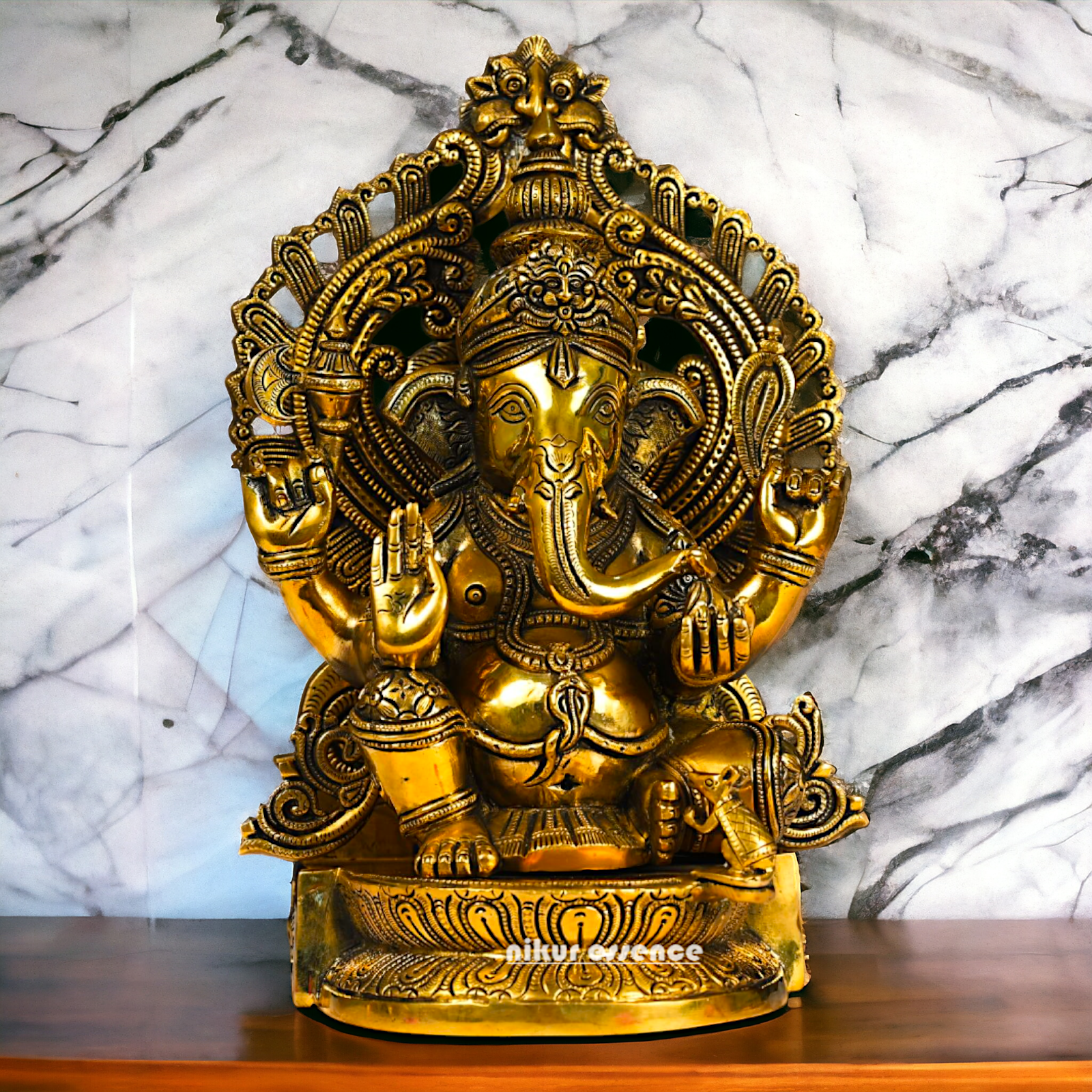 Superfine Brass Ganpati Ganesha Seated idol - 14.5 inches Nikuressence