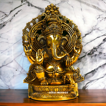 Superfine Brass Ganpati Ganesha Seated idol - 14.5 inches Nikuressence