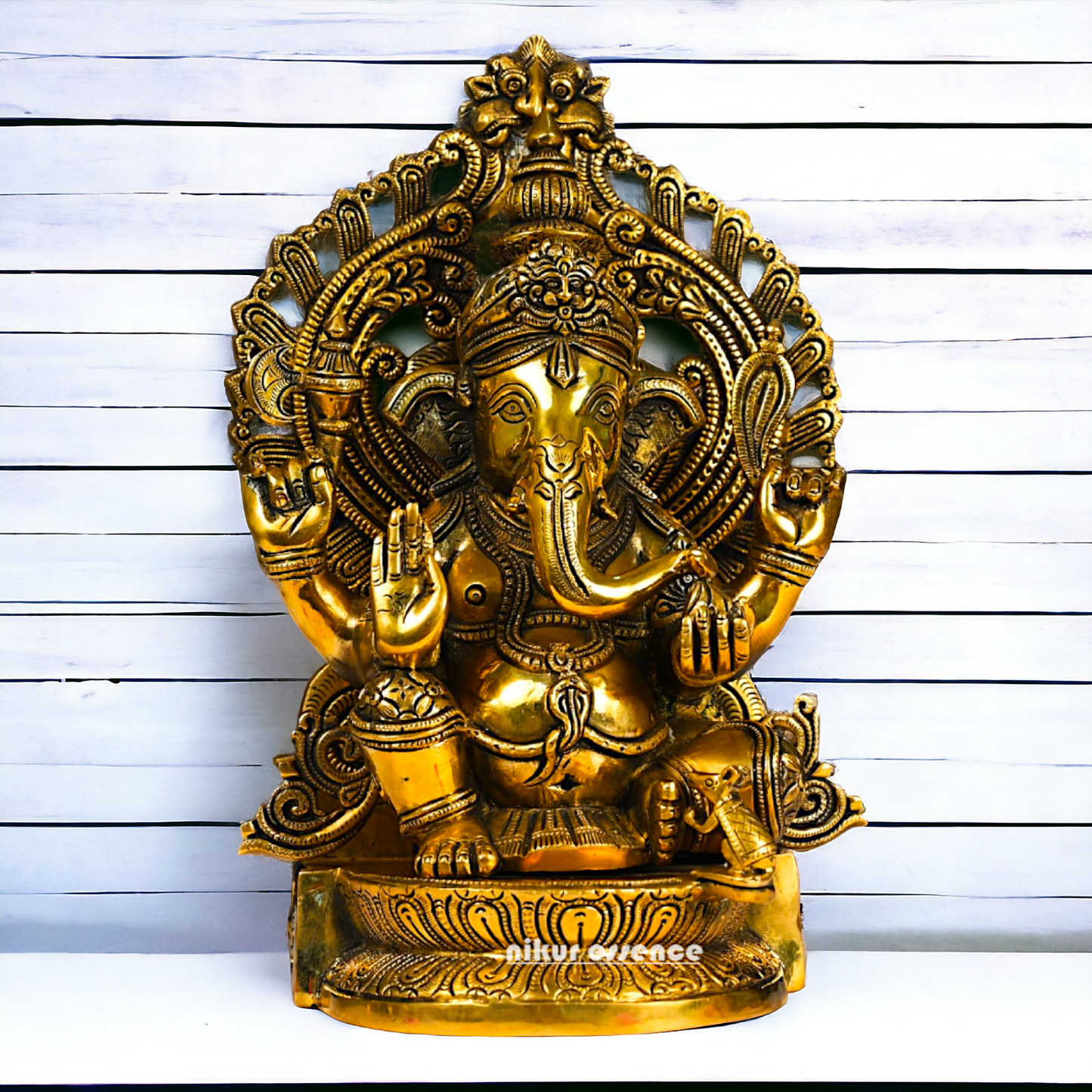 Superfine Brass Ganpati Ganesha Seated idol - 14.5 inches Nikuressence