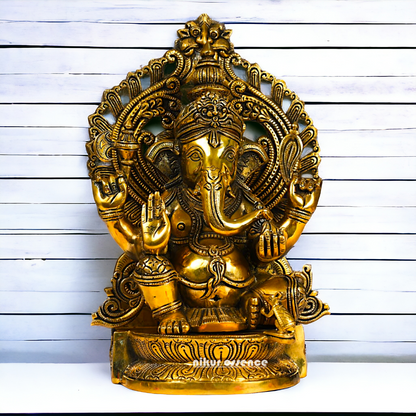 Superfine Brass Ganpati Ganesha Seated idol - 14.5 inches Nikuressence