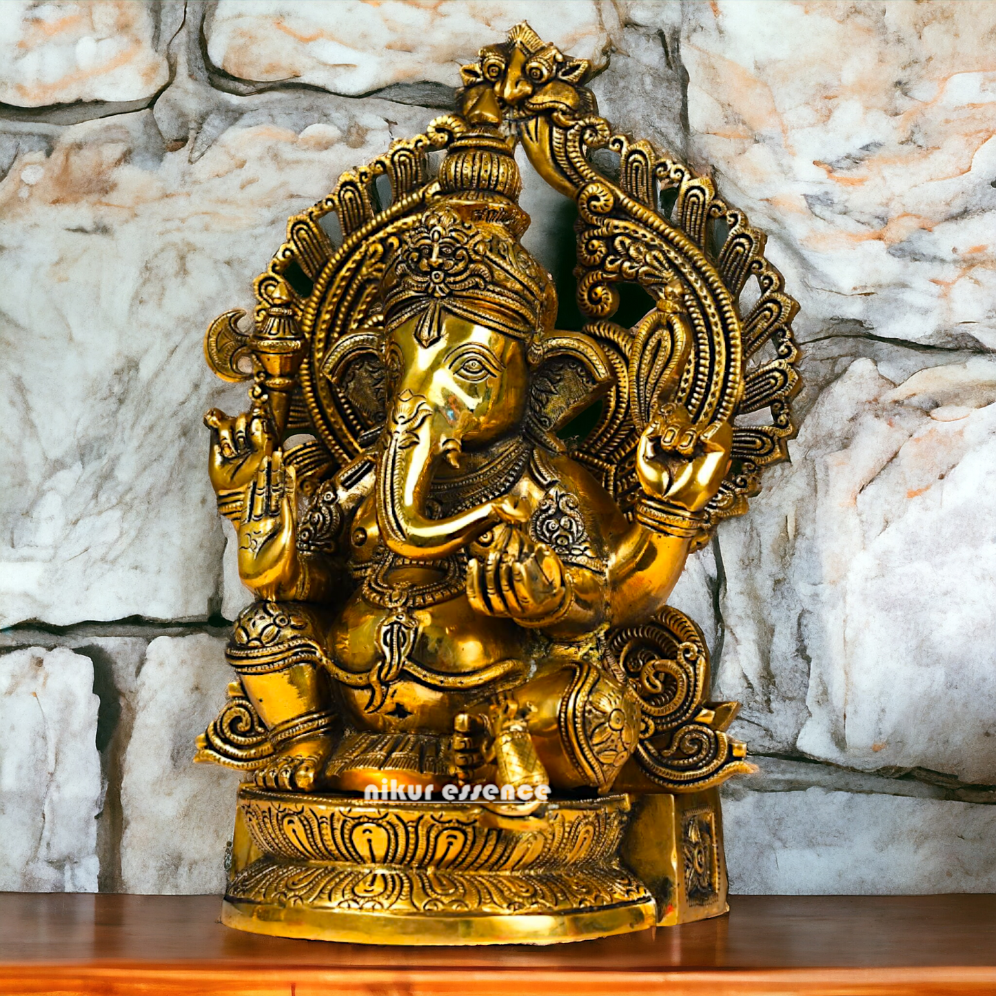 Superfine Brass Ganpati Ganesha Seated idol - 14.5 inches Nikuressence
