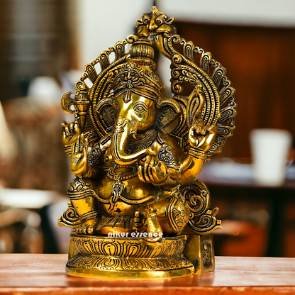 Superfine Brass Ganpati Ganesha Seated idol - 14.5 inches Nikuressence