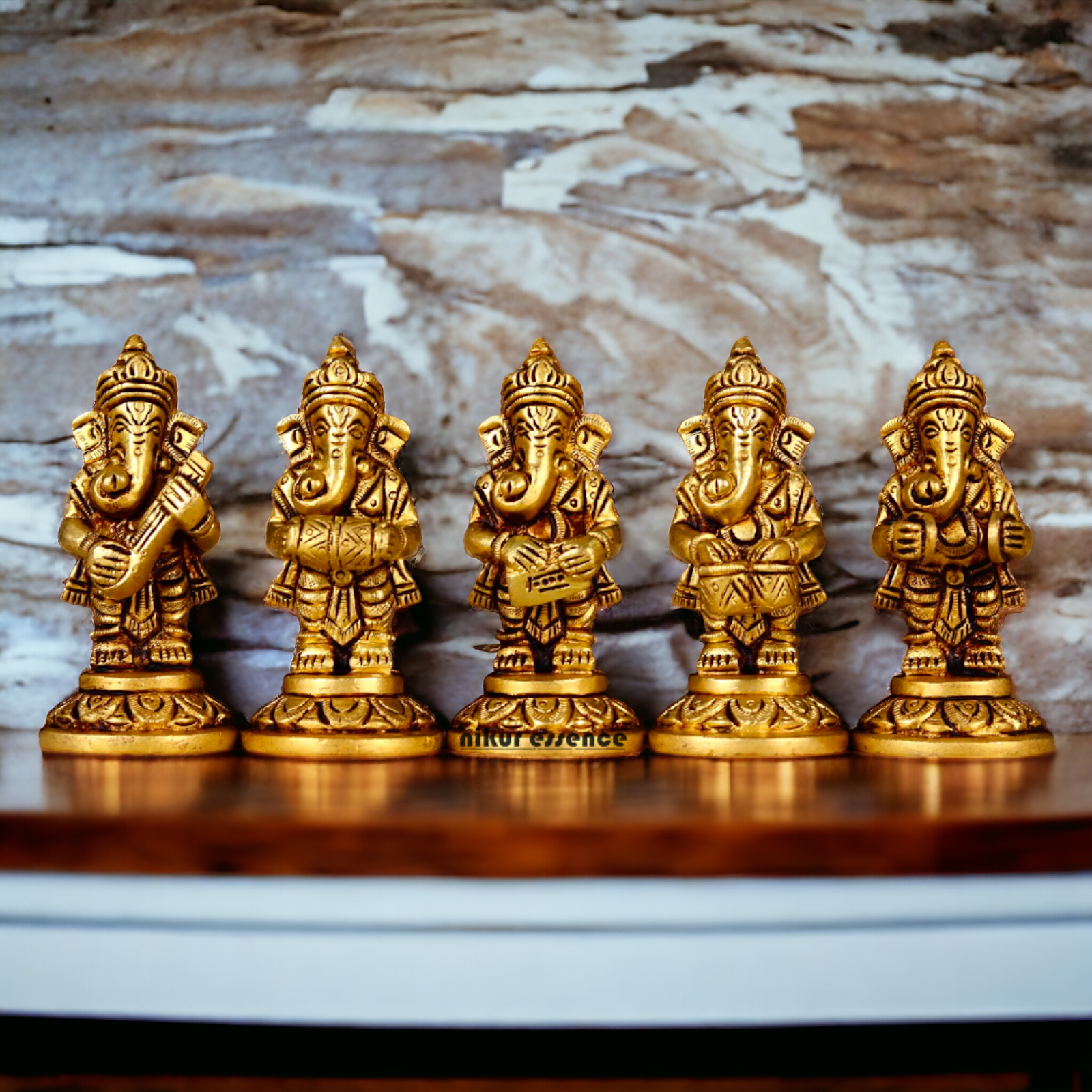 Brass Ganesha Musical set idol - 3.5 inches Nikuressence