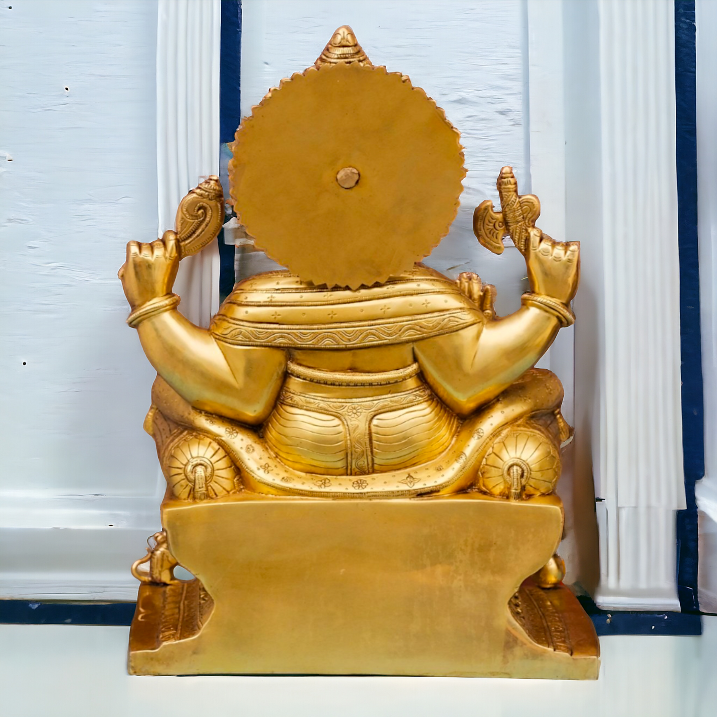 Large Ganesha Sitting on Singhasan Pital Brass idol - 18 inches Nikuressence