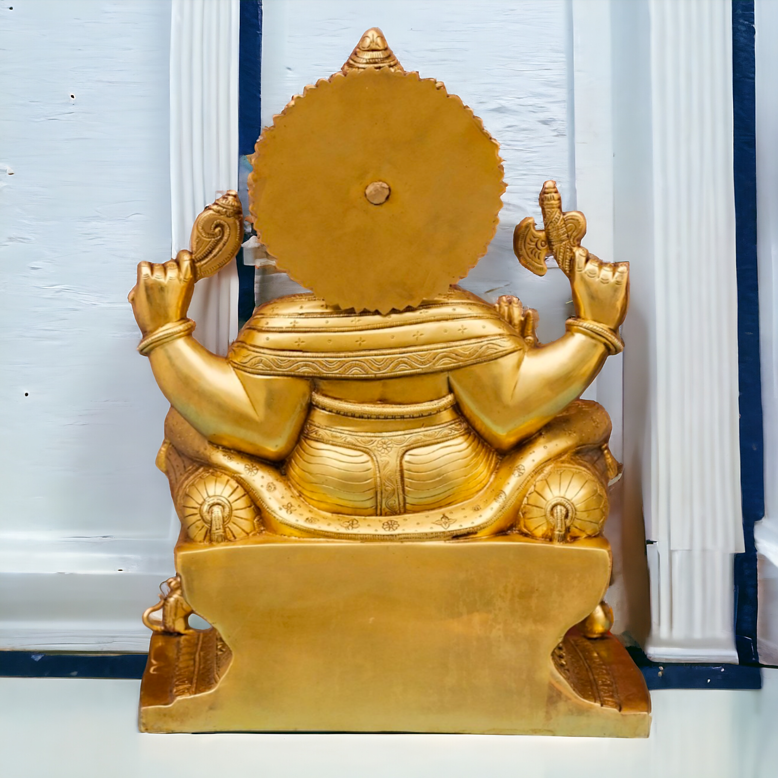 Large Ganesha Sitting on Singhasan Pital Brass idol - 18 inches Nikuressence