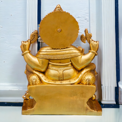 Large Ganesha Sitting on Singhasan Pital Brass idol - 18 inches Nikuressence