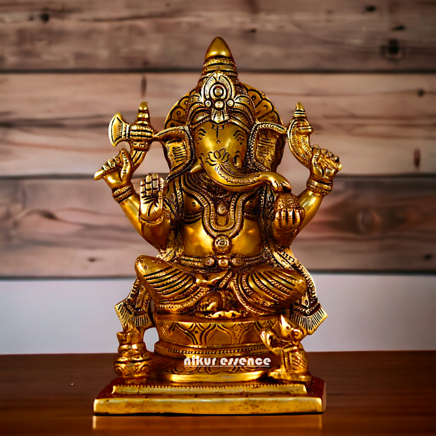 Brass Ganesha Vinayaka Pital murti - 8.5 inches Nikuressence