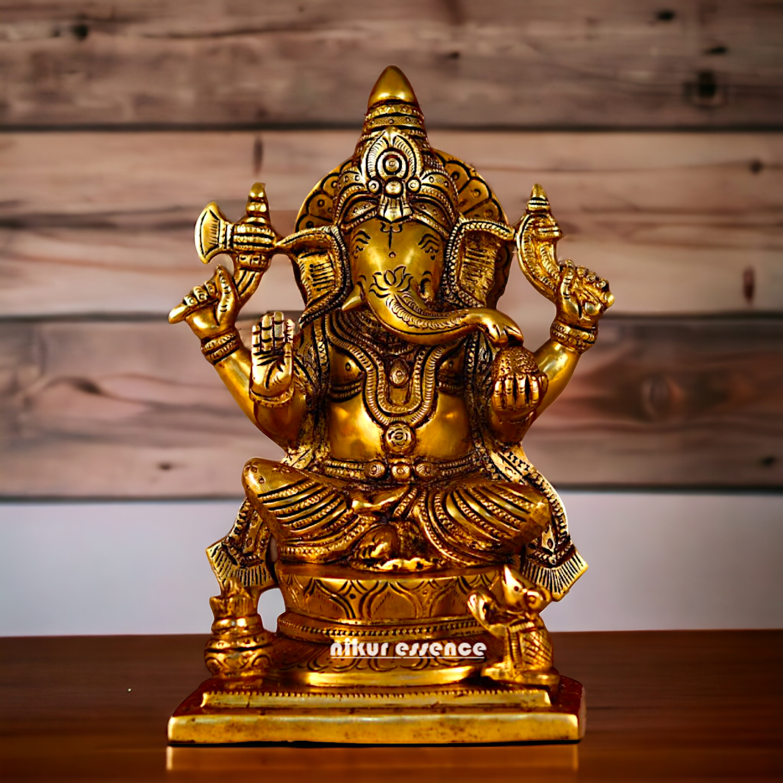 Brass Ganesha Vinayaka Pital murti - 8.5 inches Nikuressence
