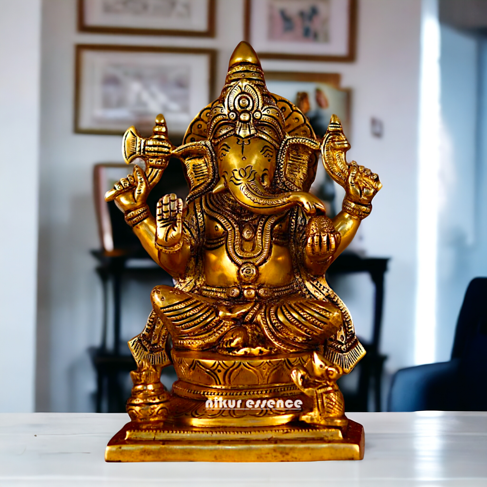 Brass Ganesha Vinayaka Pital murti - 8.5 inches Nikuressence